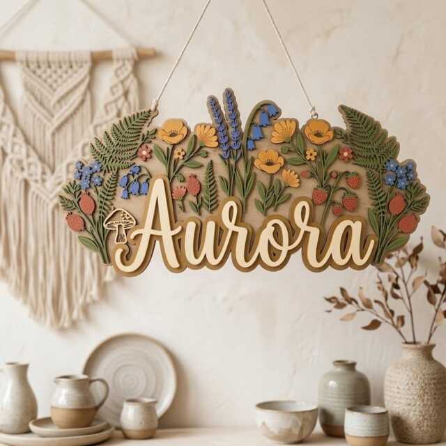 Personalized Wildflower Name Sign, Custom Floral Nursery Decor, 3D Wooden Baby Boho Girl Wall Art, Shower Gift - image 1