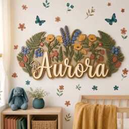 Personalized Wildflower Name Sign, Custom Floral Nursery Decor, 3D Wooden Baby Boho Girl Wall Art, Shower Gift - thumbnail 4