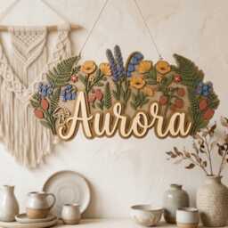 Personalized Wildflower Name Sign, Custom Floral Nursery Decor, 3D Wooden Baby Boho Girl Wall Art, Shower Gift - thumbnail 1