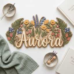 Personalized Wildflower Name Sign, Custom Floral Nursery Decor, 3D Wooden Baby Boho Girl Wall Art, Shower Gift - thumbnail 3