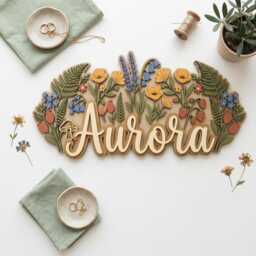 Personalized Wildflower Name Sign, Custom Floral Nursery Decor, 3D Wooden Baby Boho Girl Wall Art, Shower Gift - thumbnail 2