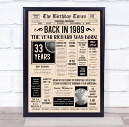 1989 Newspaper Any Age Year You Were Born Birthday Facts Personalised Gift Print - thumbnail 1