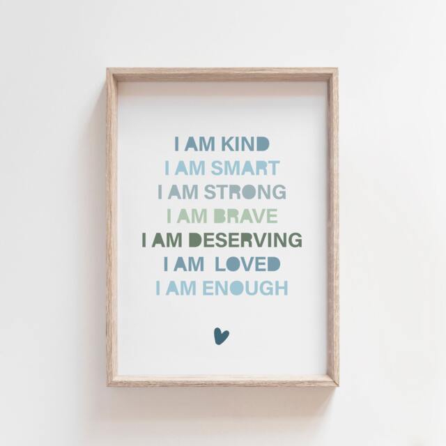 Boys Blue Nursery Print, Positive Affirmation I Am Bedroom Prints, Wall Art, Playroom Am Loved Print - image 1