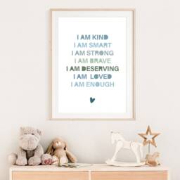 Boys Blue Nursery Print, Positive Affirmation I Am Bedroom Prints, Wall Art, Playroom Am Loved Print - thumbnail 3