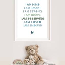 Boys Blue Nursery Print, Positive Affirmation I Am Bedroom Prints, Wall Art, Playroom Am Loved Print - thumbnail 2