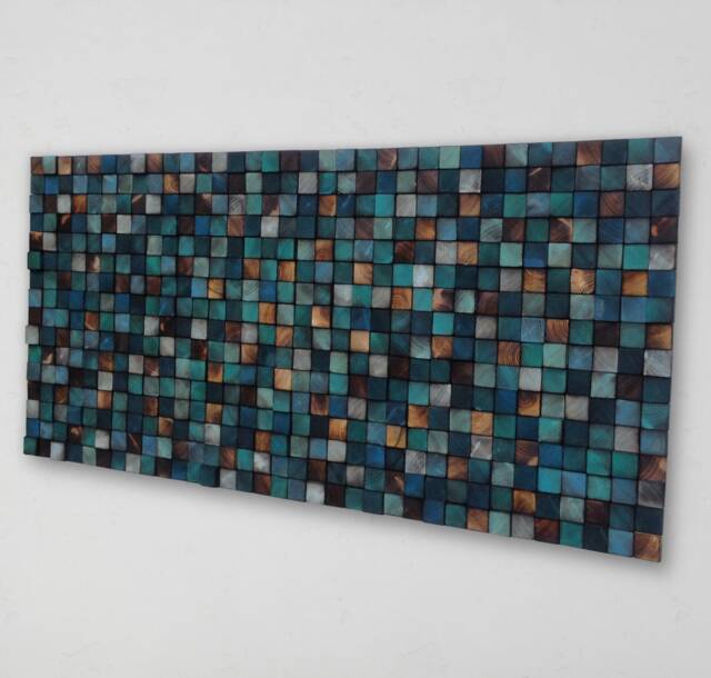 Reclaimed Wood Wall Art - Blue Turquoise Mosaic Headboard - image 1