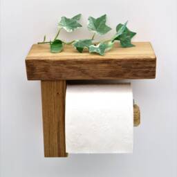Solid Oak Toilet Paper Holder - Roll With Shelf Handmade in The Black Forest Wooden Bathroom Accessory No Drilling Required - thumbnail 2