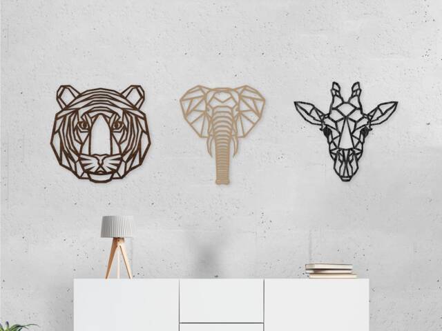 Safari Themed Wall Decor Art Wooden Geometric - Nursery Elephant Tiger Giraffe Africa Animals - image 1