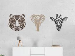 Safari Themed Wall Decor Art Wooden Geometric - Nursery Elephant Tiger Giraffe Africa Animals - thumbnail 1