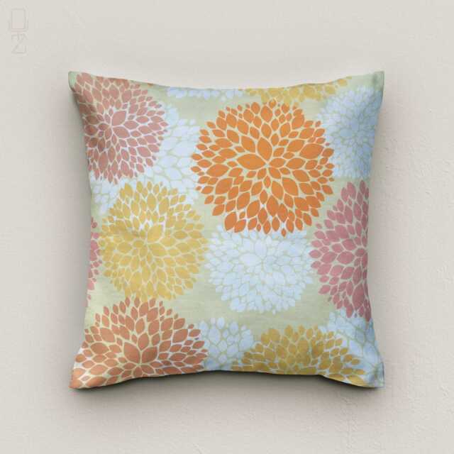 Beige & Yellow Cushion Cover With Multicolourcircular Leaves, Double Sided Printing Pillow On The Soft Velvet Fabric Multi Sizes - image 1