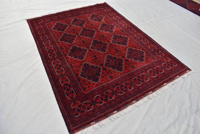 Handmade Red Wool Oriental Rug 5x7 Ft - Afghan Geometric Design - image 1