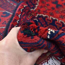 Handmade Red Wool Oriental Rug 5x7 Ft - Afghan Geometric Design - thumbnail 4