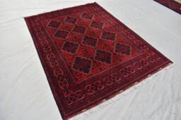 Handmade Red Wool Oriental Rug 5x7 Ft - Afghan Geometric Design - thumbnail 1