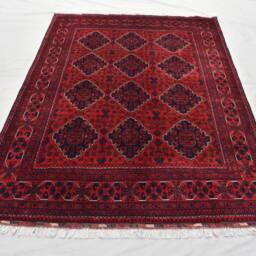 Handmade Red Wool Oriental Rug 5x7 Ft - Afghan Geometric Design - thumbnail 2