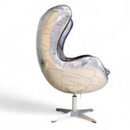 Aviator Egg Chair - Modern Swivel Lounge Aluminum & Leather Aircraft-style Decor in Tobacco Brown - 2016Alu - thumbnail 3