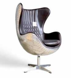 Aviator Egg Chair - Modern Swivel Lounge Aluminum & Leather Aircraft-style Decor in Tobacco Brown - 2016Alu - thumbnail 1