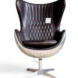 Aviator Egg Chair - Modern Swivel Lounge Aluminum & Leather Aircraft-style Decor in Tobacco Brown - 2016Alu - thumbnail 4