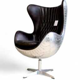 Aviator Egg Chair - Modern Swivel Lounge Aluminum & Leather Aircraft-style Decor in Tobacco Brown - 2016Alu - thumbnail 2