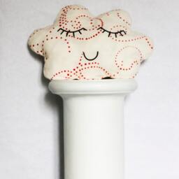 Cloud Cushion Soft Toy Decorative Pillow Cream Cotton Printed Arabesques Small Red Polka Dots Embroidered Serene Face Too Cute Handmade Black Thread - thumbnail 3