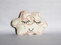 Cloud Cushion Soft Toy Decorative Pillow Cream Cotton Printed Arabesques Small Red Polka Dots Embroidered Serene Face Too Cute Handmade Black Thread