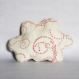 Cloud Cushion Soft Toy Decorative Pillow Cream Cotton Printed Arabesques Small Red Polka Dots Embroidered Serene Face Too Cute Handmade Black Thread - thumbnail 4