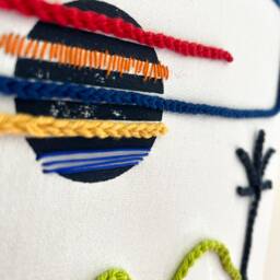 Hand Woven Sunset Wall Hanging Modern Embroidered Art - 12x8 Inches - thumbnail 2