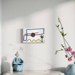 Hand Woven Sunset Wall Hanging Modern Embroidered Art - 12x8 Inches - thumbnail 3