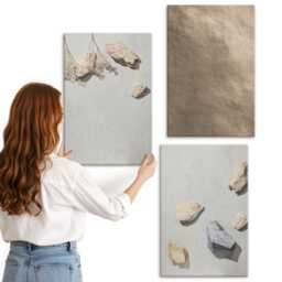 3 Piece Canvas Set - Beach Stones Natural Structures, Brown Photo Print, Textures Wall Decor - thumbnail 3