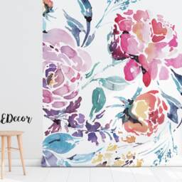 Watercolor Floral Of Red Roses Wall Mural, Colorful Wallpaper, Repositionable, Decal, Removable Wallpaper, Adhesive, Nature, Mural #18 - thumbnail 2