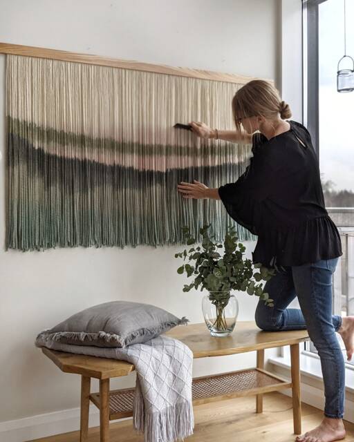 Dip Dye Fiber Art, Large Boho Wall Hanging, Contemporary Hand Dyed Tapestry, Yarn Decor, Neutral Home Decoration - image 1