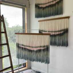 Dip Dye Fiber Art, Large Boho Wall Hanging, Contemporary Hand Dyed Tapestry, Yarn Decor, Neutral Home Decoration - thumbnail 2