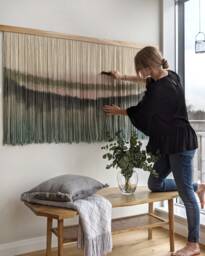 Dip Dye Fiber Art, Large Boho Wall Hanging, Contemporary Hand Dyed Tapestry, Yarn Decor, Neutral Home Decoration