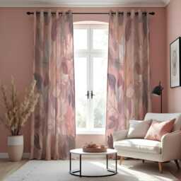 Dusty Pink Leaf Curtains, Soft Botanical Drapes, Custom Window Panels For Bedroom Or Living Room Modern Nature Decor