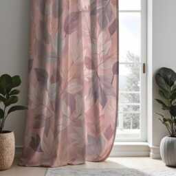 Dusty Pink Leaf Curtains, Soft Botanical Drapes, Custom Window Panels For Bedroom Or Living Room Modern Nature Decor - thumbnail 4