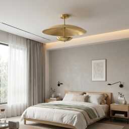 Modern Brass Semi Flush Mount Ceiling Light, Mid Century Lamp, Scandinavian Contemporary Lighting Fixture Pendant - thumbnail 2