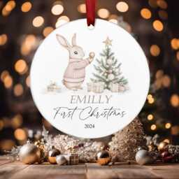 Personalised Baby's First Christmas Ornament 2025 - Bunny Rabbit For Boy Girl Pink Blue Acrylic Hanging Tree Decoration Gift Love - thumbnail 3