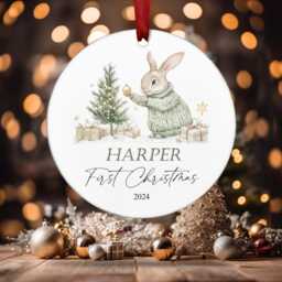 Personalised Baby's First Christmas Ornament 2025 - Bunny Rabbit For Boy Girl Pink Blue Acrylic Hanging Tree Decoration Gift Love - thumbnail 2