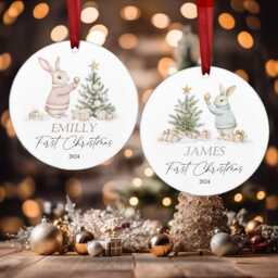 Personalised Baby's First Christmas Ornament 2025 - Bunny Rabbit For Boy Girl Pink Blue Acrylic Hanging Tree Decoration Gift Love - thumbnail 1