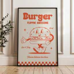 Retro Cartoon Burger Print, Charming Style Gift For Foodie, Lover Food Kitchen Wall Art, Red 2811 - thumbnail 3