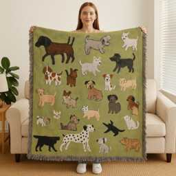 Dog Breeds Woven Blanket - Green Sofa Throw, Lover Gift - thumbnail 3