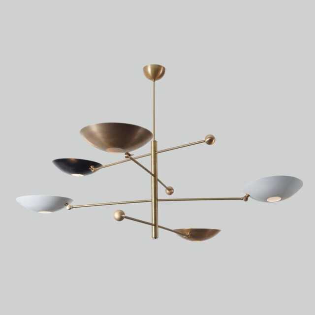 Mid Century Stilnovo Style Sputnik Chandelier Raw Brass Finish Five-Shade Light - image 1