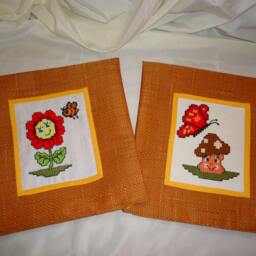 Embroidered Mushroom Butterfly Pillow, Handmade Kids Cushion - thumbnail 3