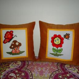 Embroidered Mushroom Butterfly Pillow, Handmade Kids Cushion - thumbnail 2