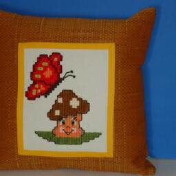 Embroidered Mushroom Butterfly Pillow, Handmade Kids Cushion - thumbnail 4