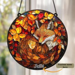 Fox Suncatcher, Personalized Acrylic Window Hanging, Fall Decor