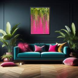 Hot Pink Tropical Hanging Botanical Wall Art - Vibrant Maximalist Jungle Vine Print - thumbnail 3