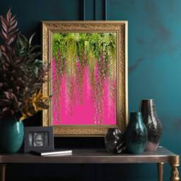 Hot Pink Tropical Hanging Botanical Wall Art - Vibrant Maximalist Jungle Vine Print - thumbnail 1