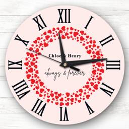 Red Hearts Wreath Anniversary Birthday Valentine's Gift Personalised Clock - thumbnail 1