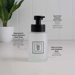 Set Of 2 Frosted Glass Hand Soap & Lotion Dispensers With Black Square Labels, 250Ml Refillable Bottles Stainless Steel Pump - thumbnail 3