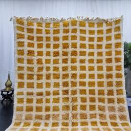 Custom Beniourain Rug, Moroccan Handmade Rug, Sheep Wool Tribal Grid Berber Area Orange & Cream Rug - thumbnail 2